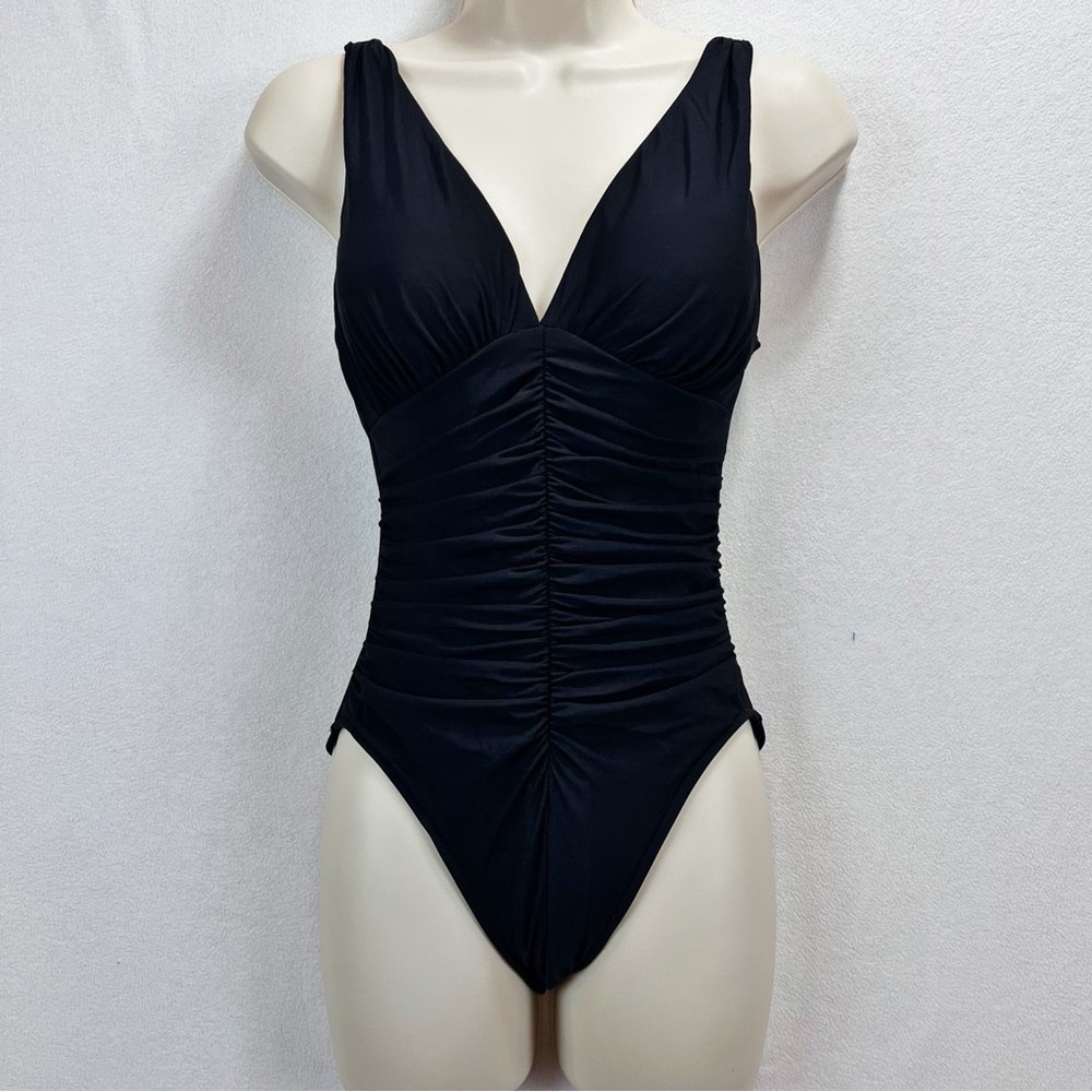 Miraclesuit Solid Sonatina Soft Cup One Piece Swimsuit Black Size 8 Ruched - Picture 4 of 11